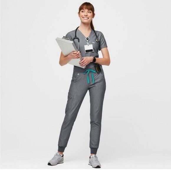 Figs Pants - Figs Graphite Grey Scrubs Set, Women’s M, Zamora Joggers Catarina Scrub Top